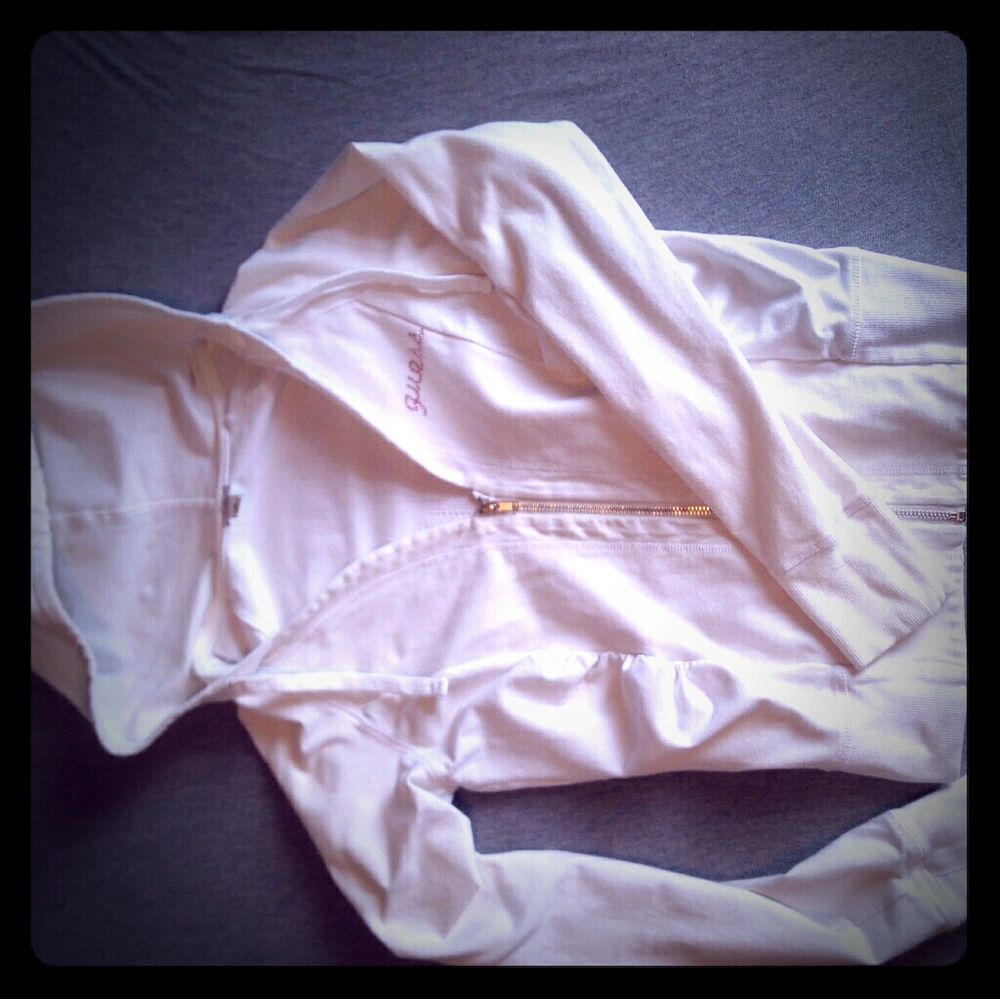 Guess white hoodie jacket